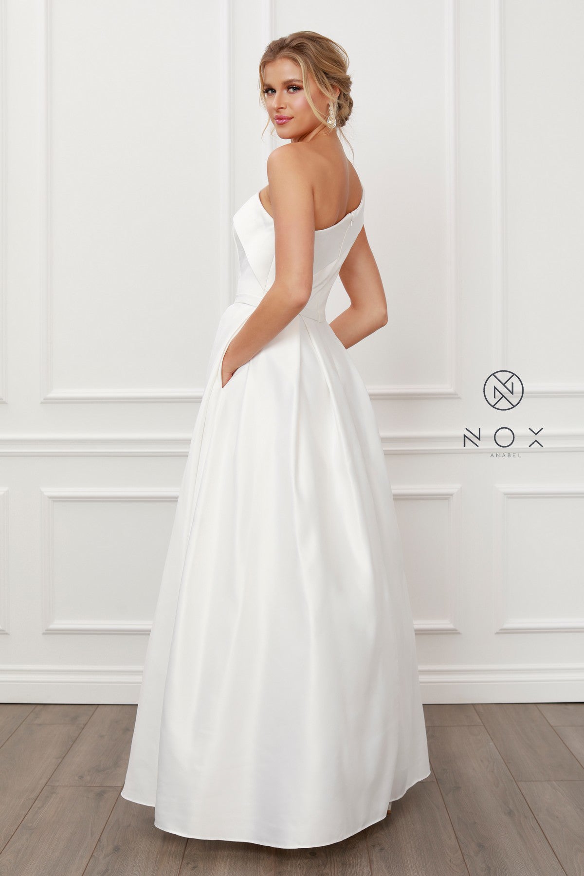 One Shoulder Satin A-Line Gown - Wedding Gown - Nox Anabel