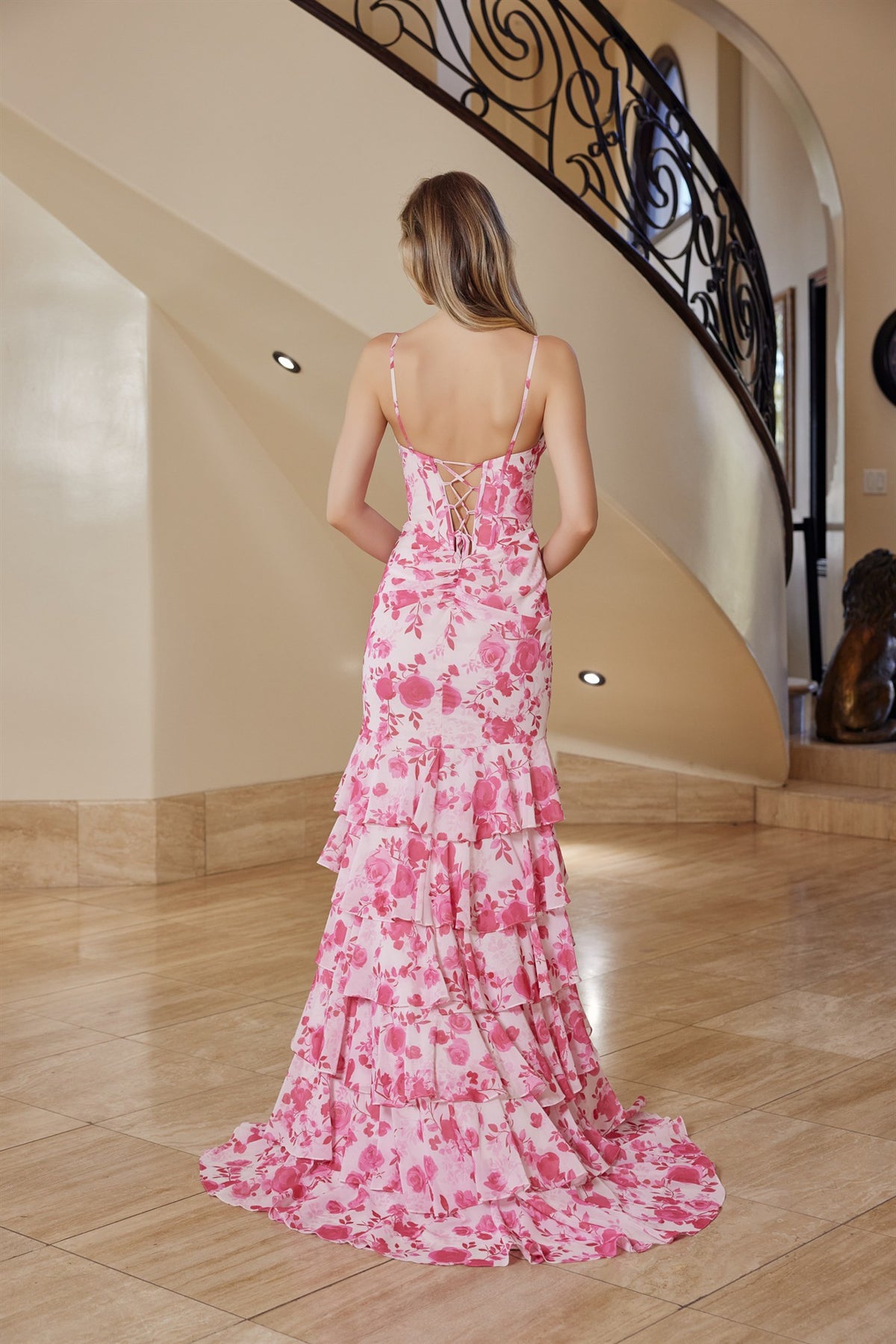 Nox Anabel Candence formal gown featuring long fit-and-flare chiffon dress with thin straps, elegant and sophisticated for special occasions.