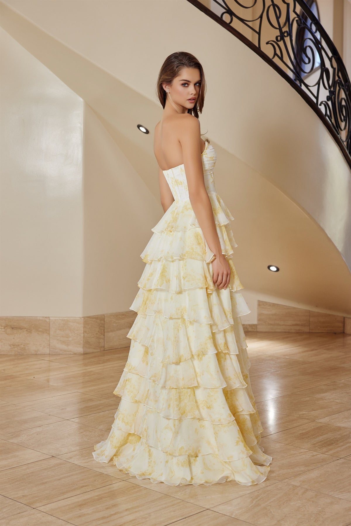 Nox Anabel Lily formal gown, strapless chiffon dress with multilayered skirt and sweetheart neckline, elegant evening attire.