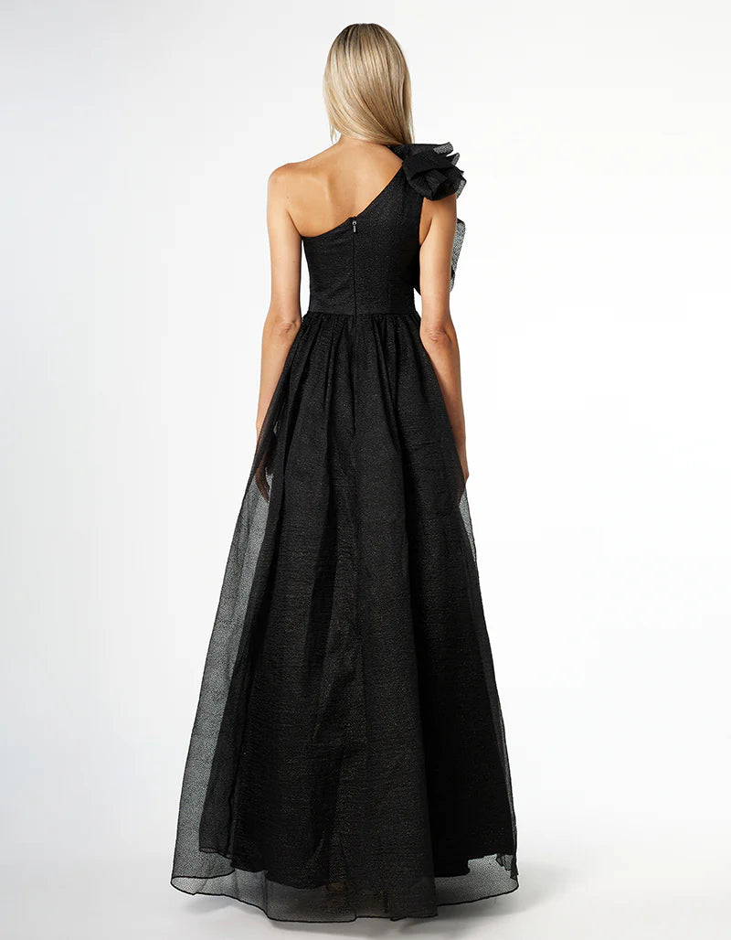 Corena One Shoulder Ruffle Ball Gown - Honey Fawn Boutique