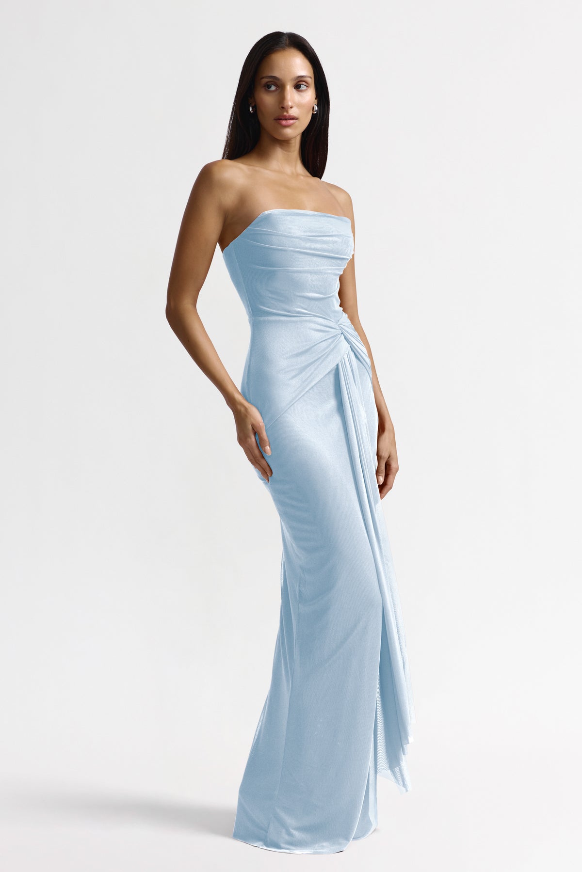 Studio Lexi Jules Dress in ice blue, elegant sleeveless dress with a fitted bodice and flowing skirt, perfect for formal occasions.