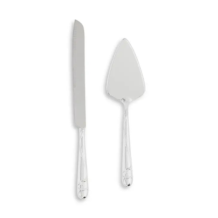Silver Plated Cake Serving Set with Raised Loop Heart - Giftware - Weddingstar
