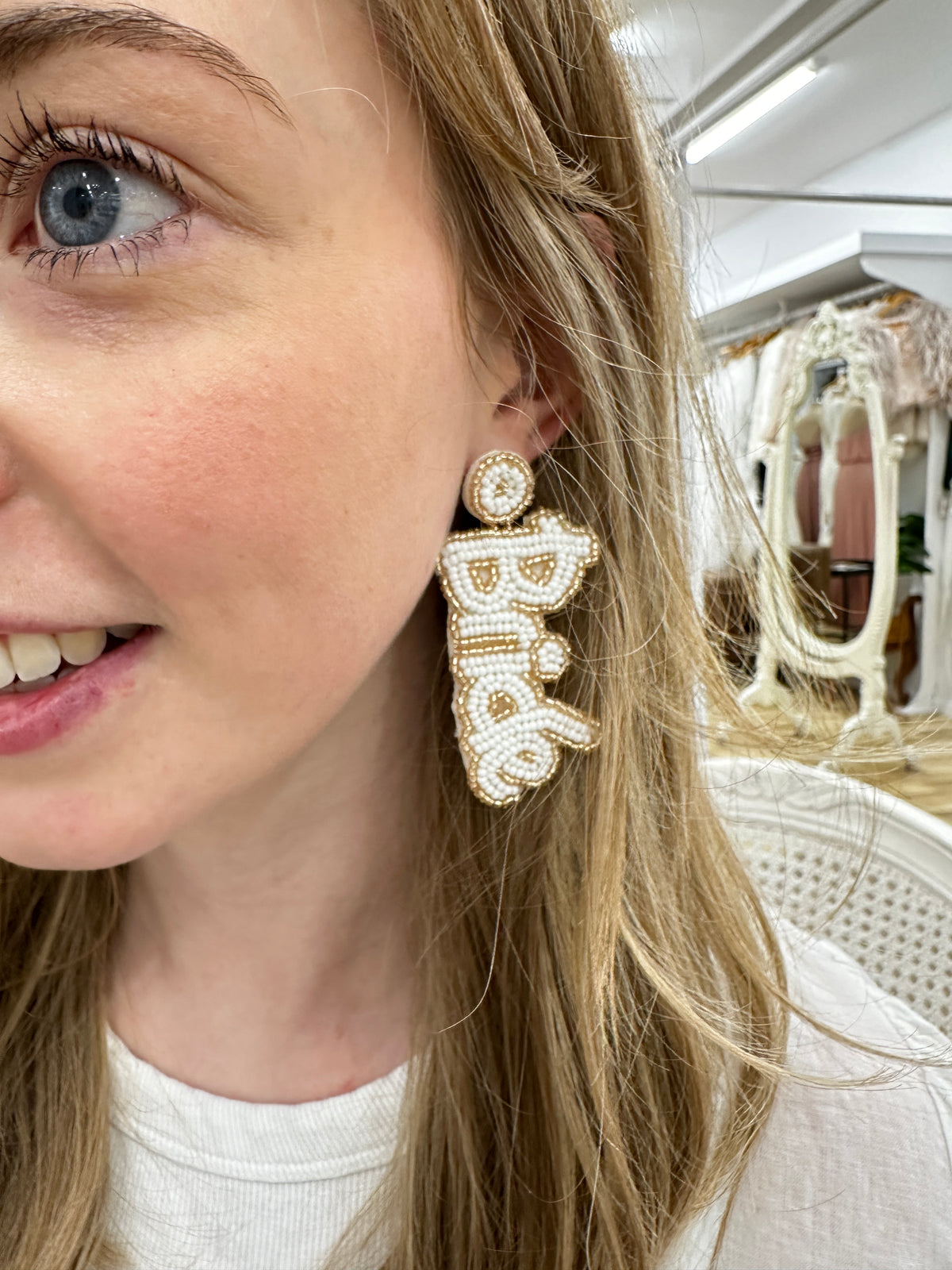 Bead Embroidered BRIDE Earring - Honey Fawn Boutique