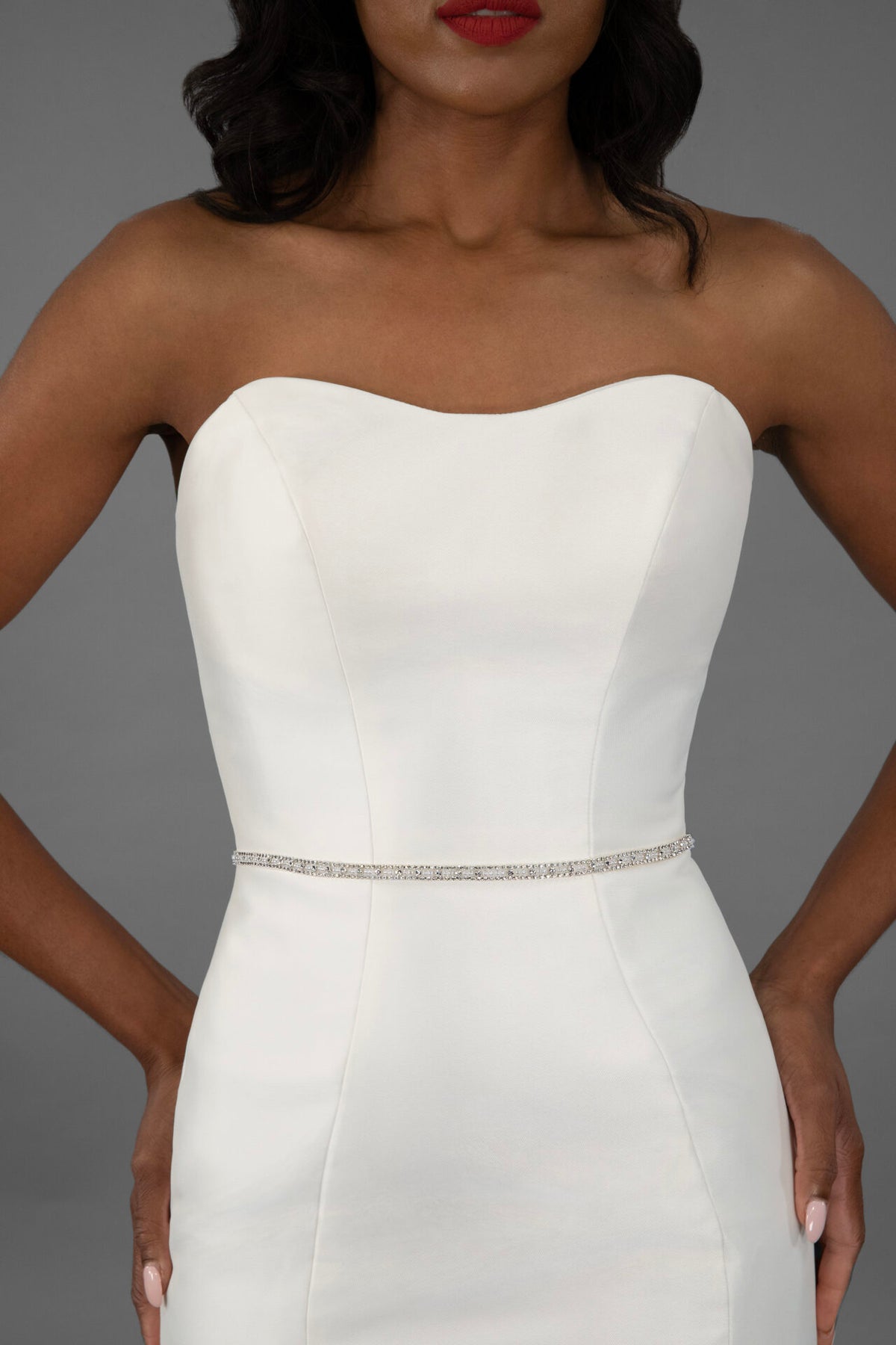 Thin Silver & Ivory Beaded Bridal Belt - Accessory - Grace and Goddess