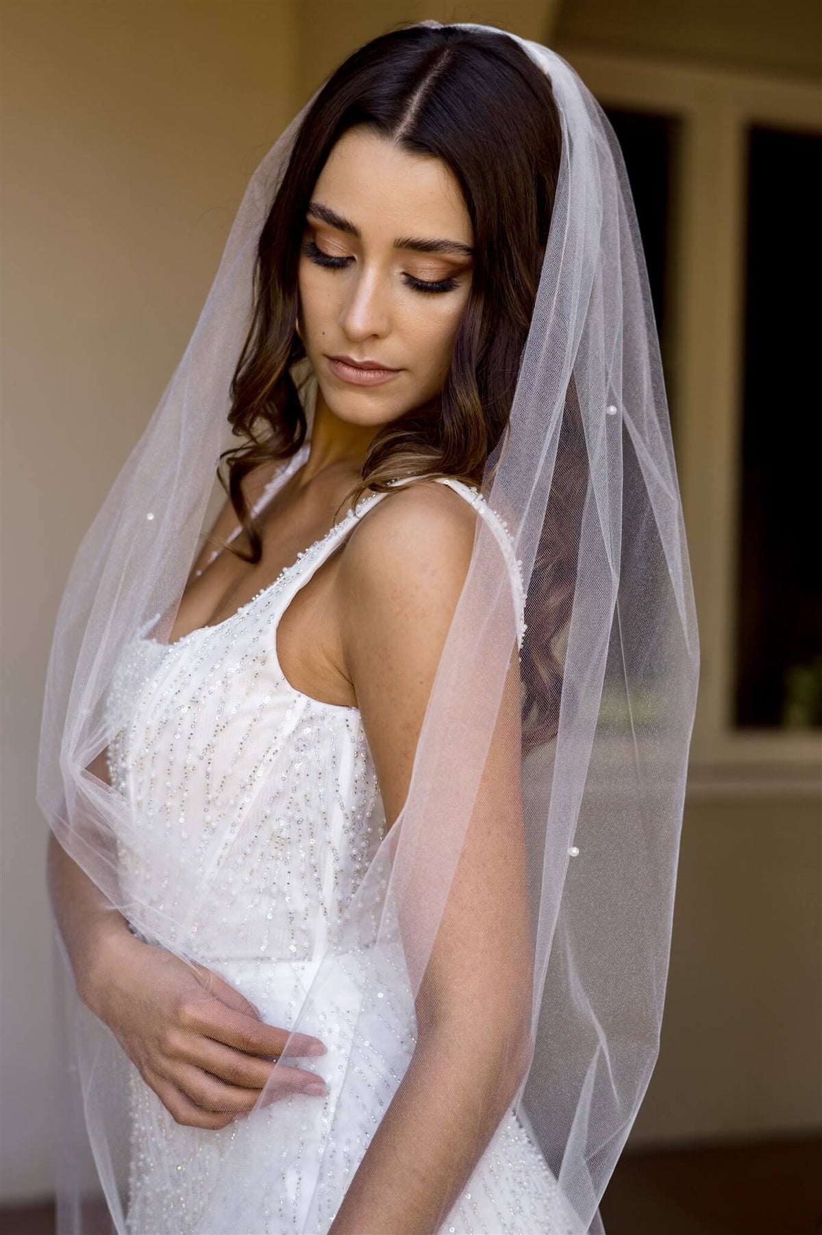 Alexis 98inch Pearl and Crystal Veil - Honey Fawn Boutique