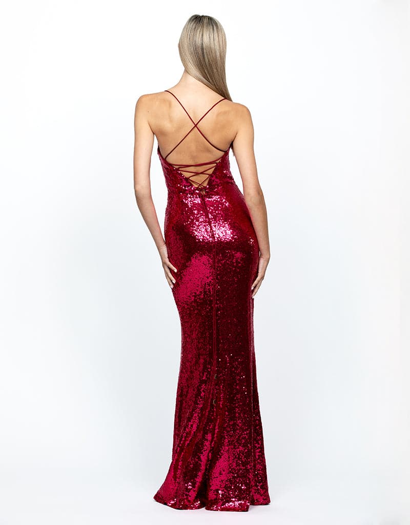 Stephanie Draped Cowl Sequin Gown