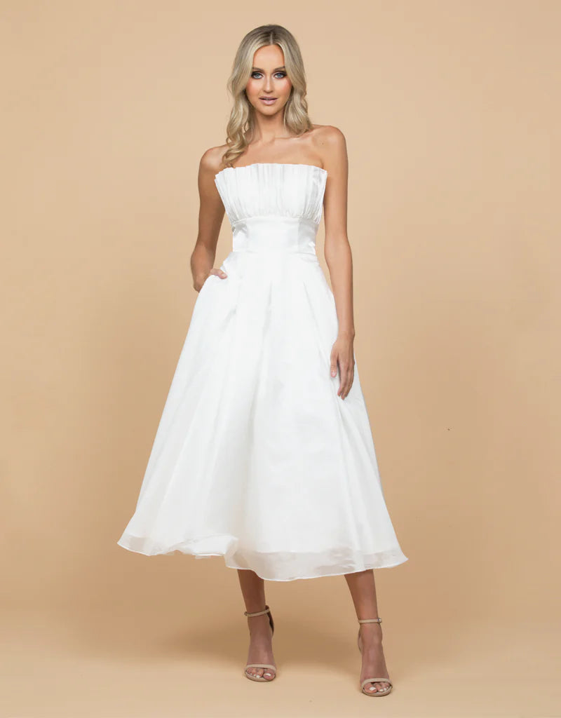 Farra Strapless Ruffle A-line - Honey Fawn Boutique