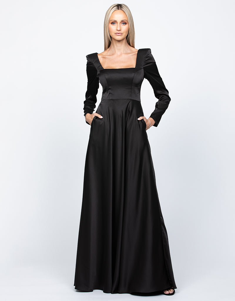 Charmaine Square Neck Long Sleeve Gown - Honey Fawn Boutique