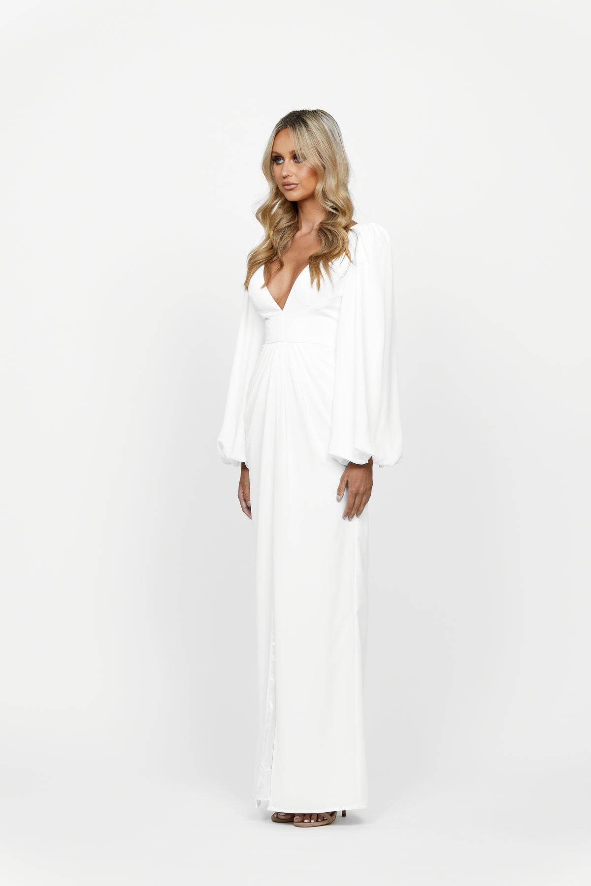 Candance Blouson Sleeve Plunge Gown - Honey Fawn Boutique