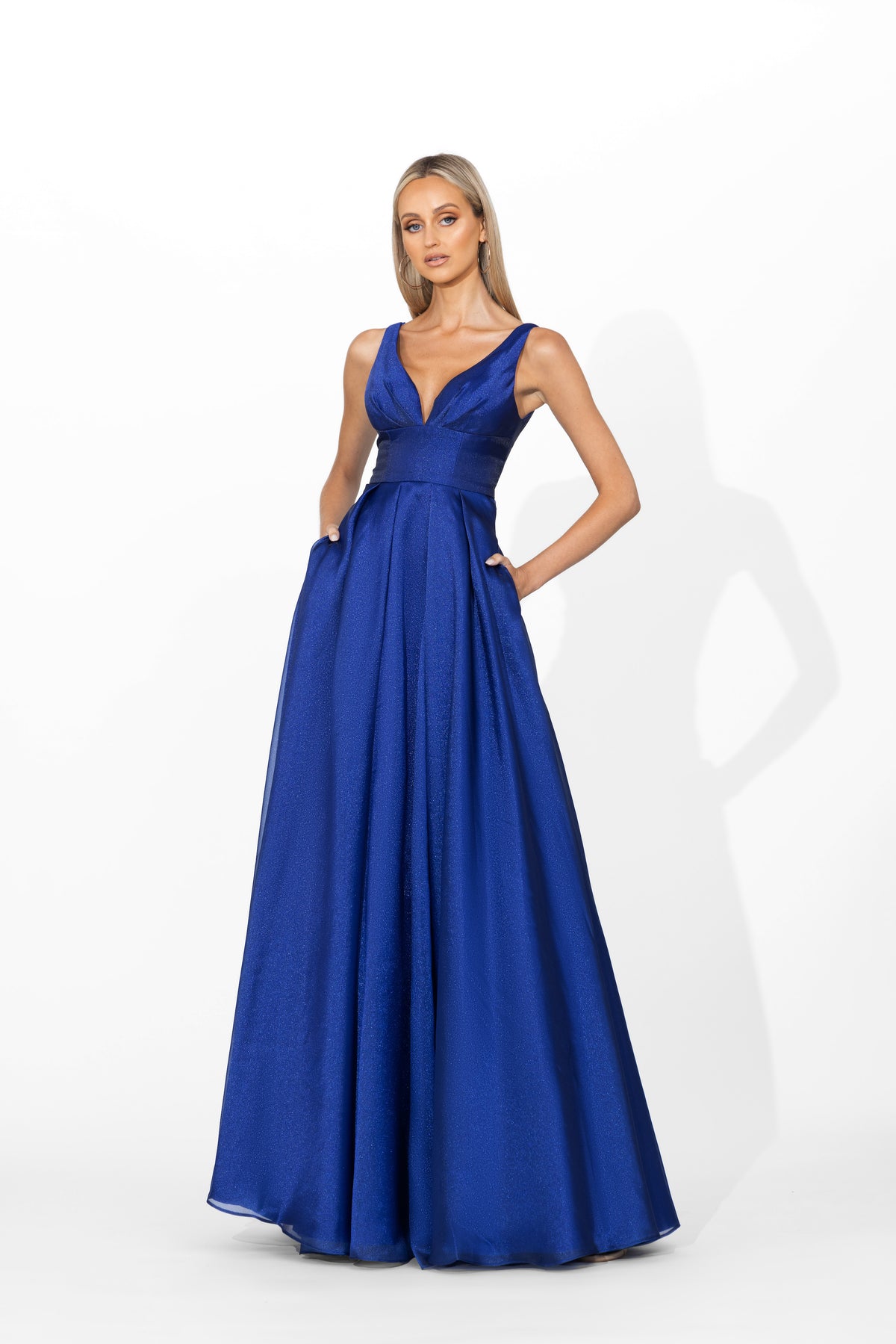 Priyanka Plunge Neck Ballgown - Honey Fawn Boutique