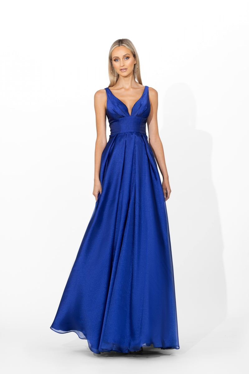 Priyanka Plunge Neck Ballgown - Honey Fawn Boutique