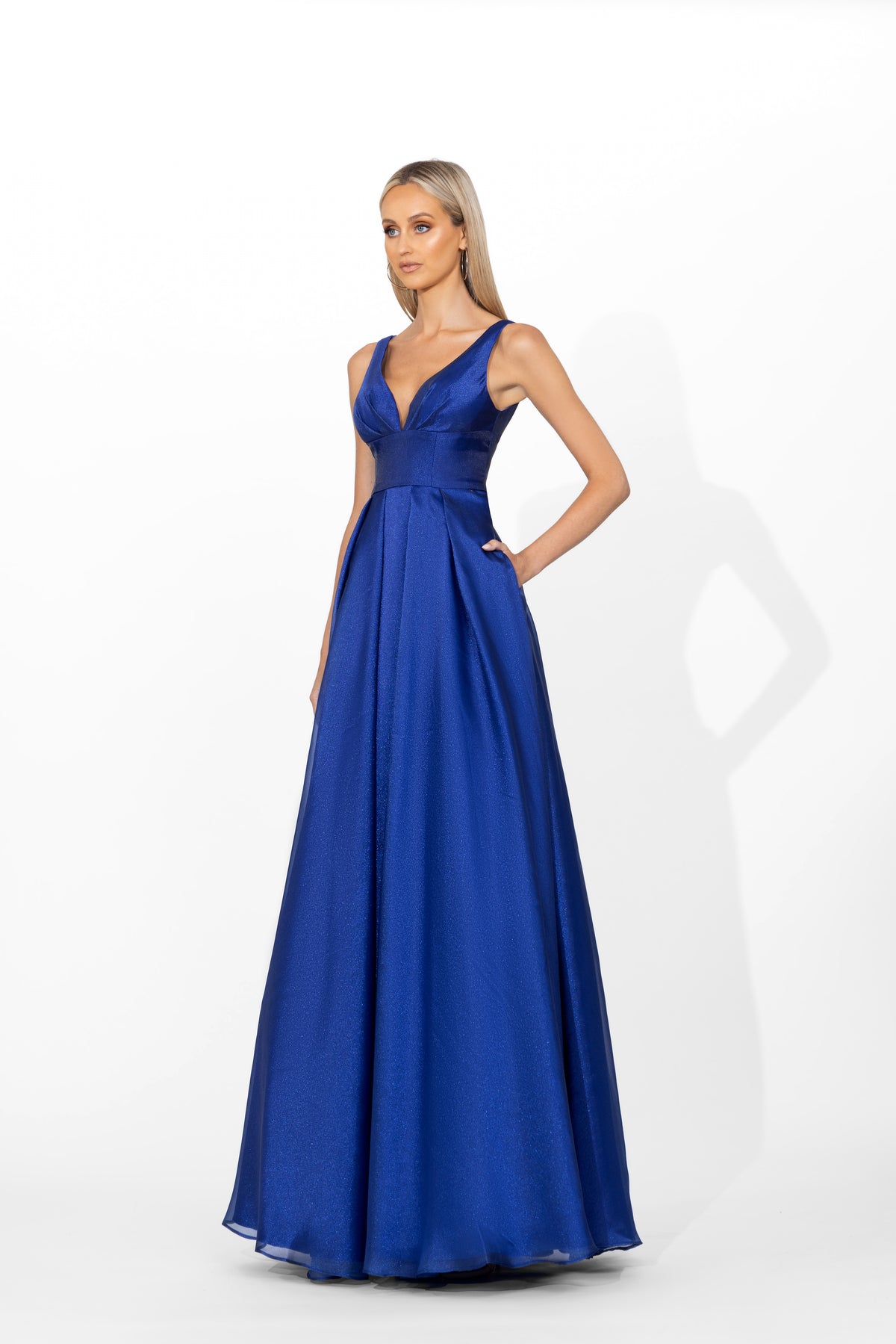 Priyanka Plunge Neck Ballgown - Honey Fawn Boutique