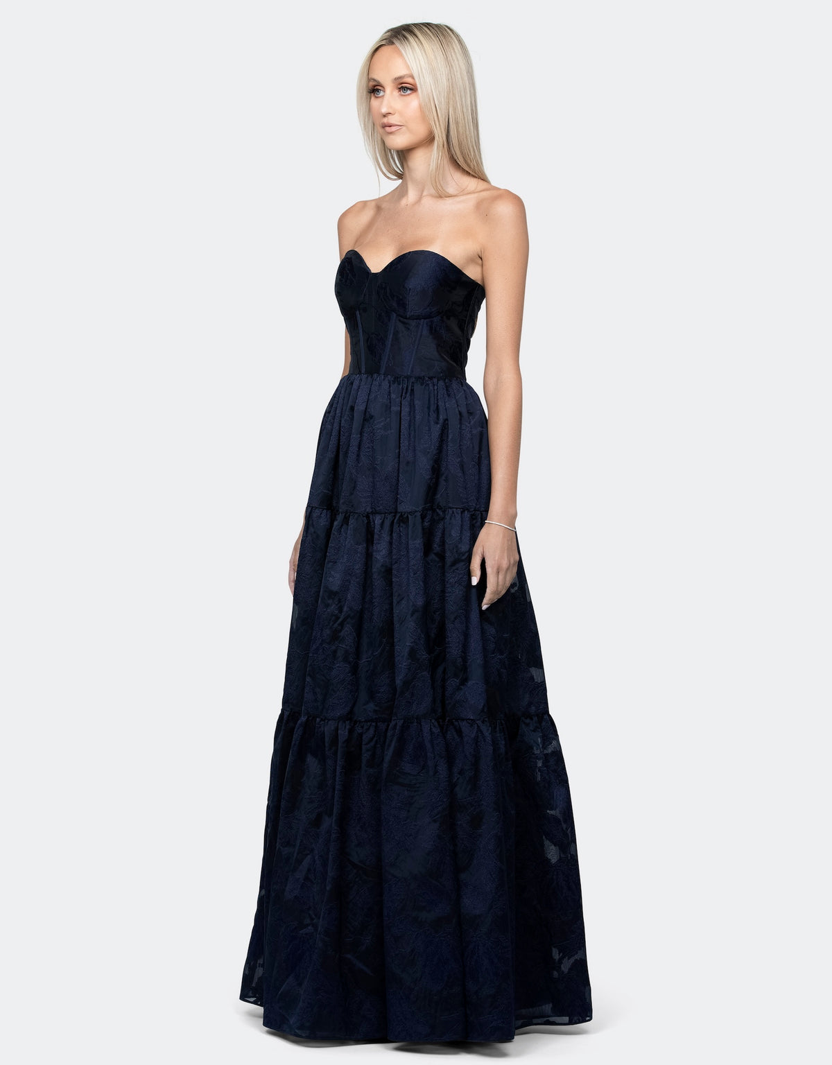 Ursula Off Shoulder Tiered Ball Gown - Honey Fawn Boutique