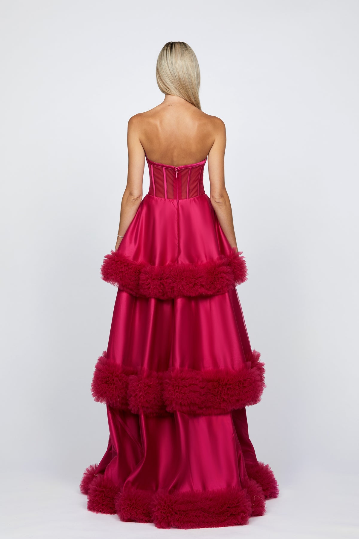 Mulligan Strapless Tiered Ball Gown - Honey Fawn Boutique