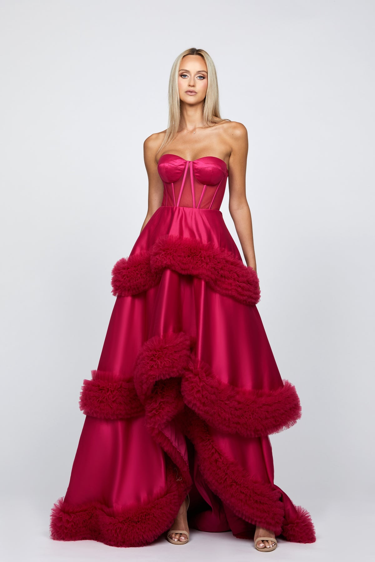 Mulligan Strapless Tiered Ball Gown - Honey Fawn Boutique