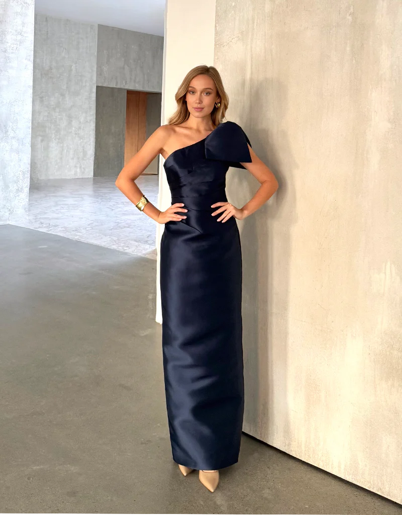 Aramy One Shoulder Bow Gown - Dress - Bariano