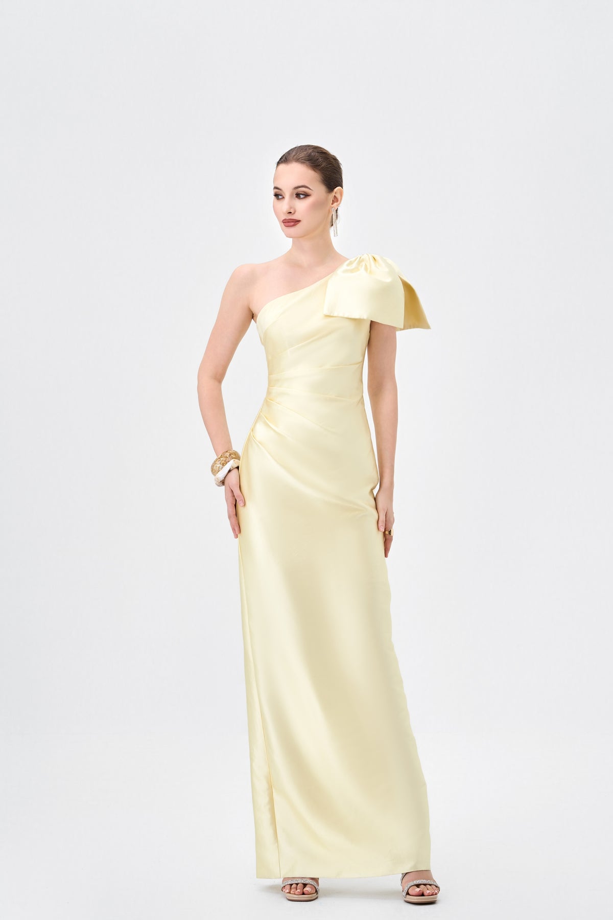 Aramy One Shoulder Bow Gown Yellow - Dress - Bariano