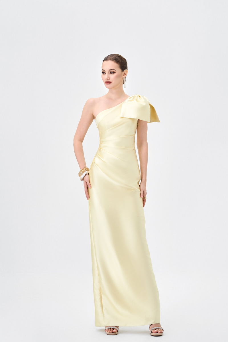 Aramy One Shoulder Bow Gown Yellow - Dress - Bariano