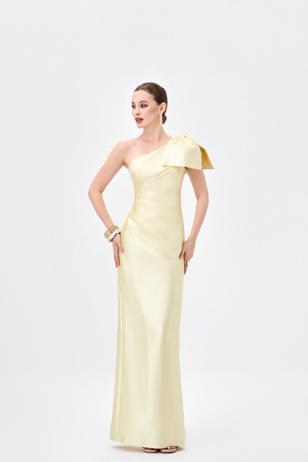 Aramy One Shoulder Bow Gown - Dress - Bariano