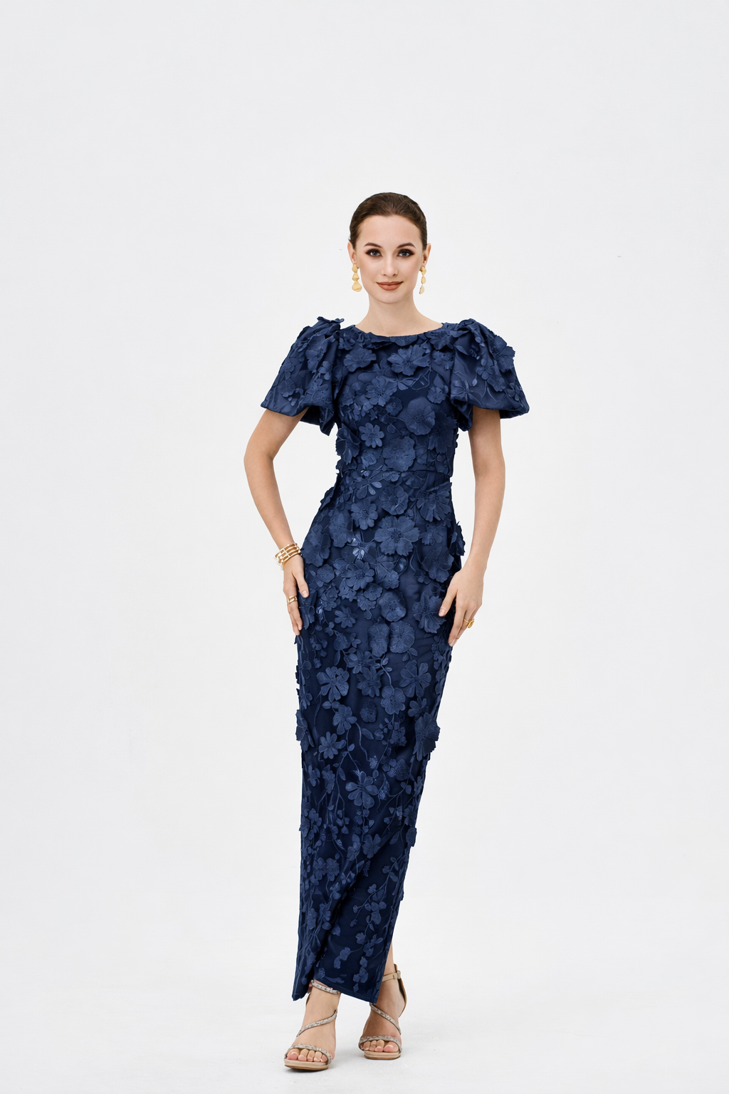 Alinda Puff Sleeve Floral Midaxi Navy - Dress - Bariano