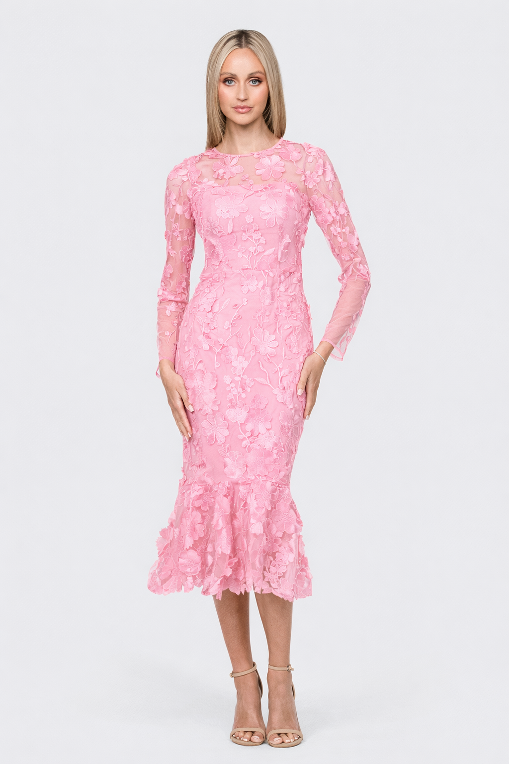Caridee Sleeved Floral Midi Pink - Dress - Bariano