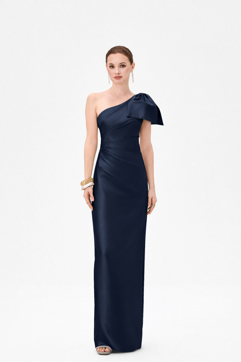 Aramy One Shoulder Bow Gown Navy - Dress - Bariano