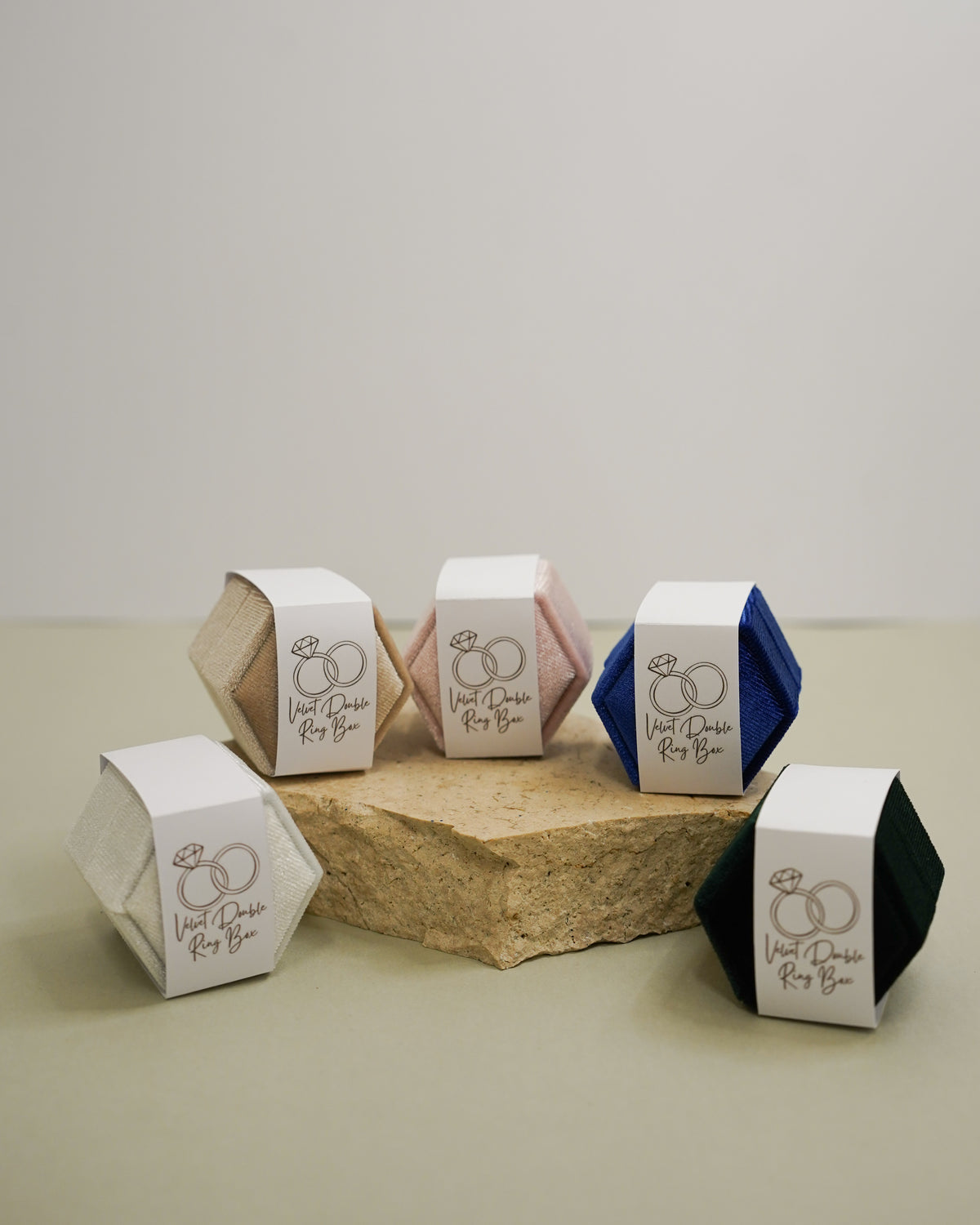 Velvet Hexagon Double Ring Box for Wedding Ceremony - Giftware - Honey Fawn