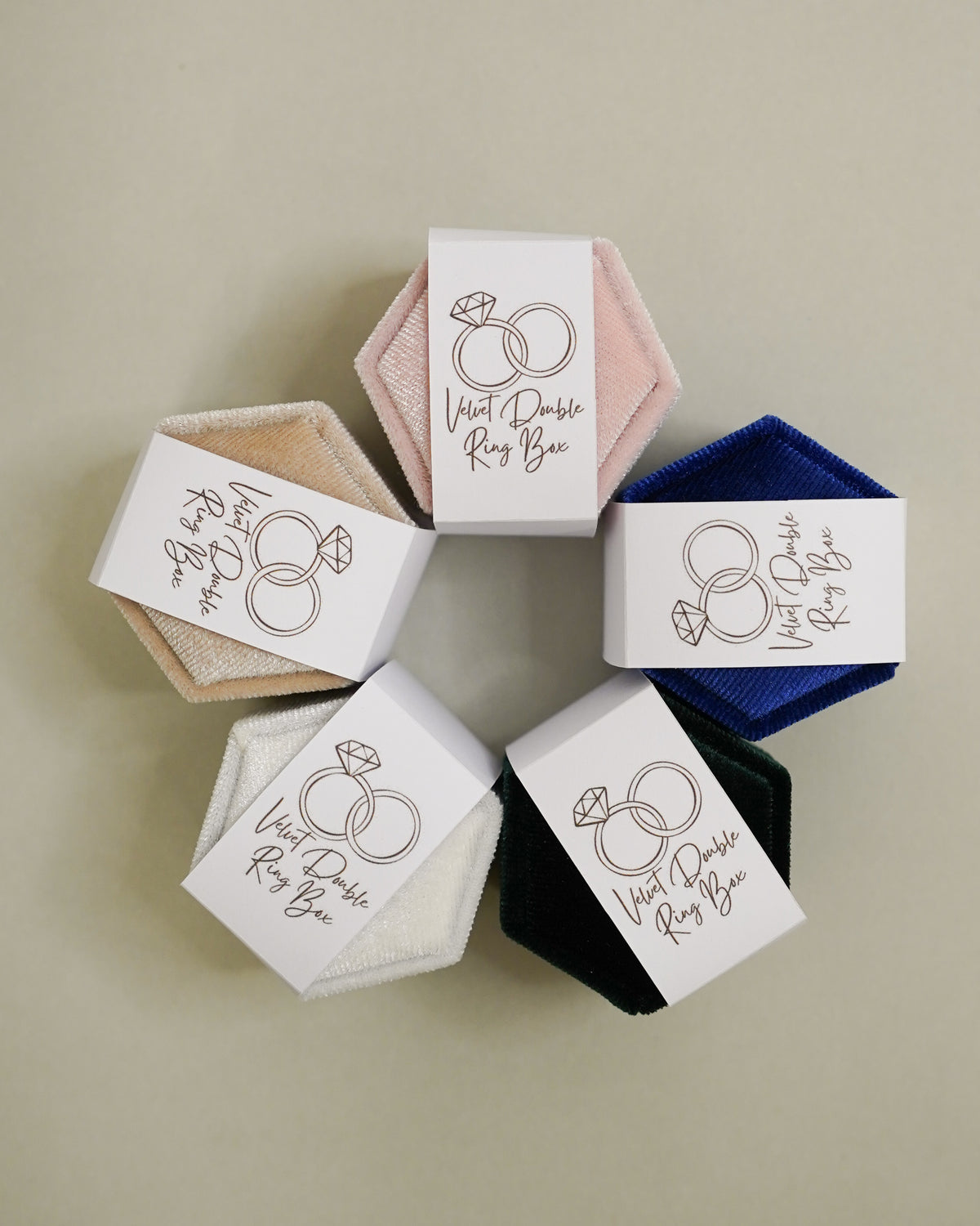 Velvet Hexagon Double Ring Box for Wedding Ceremony - Giftware - Honey Fawn