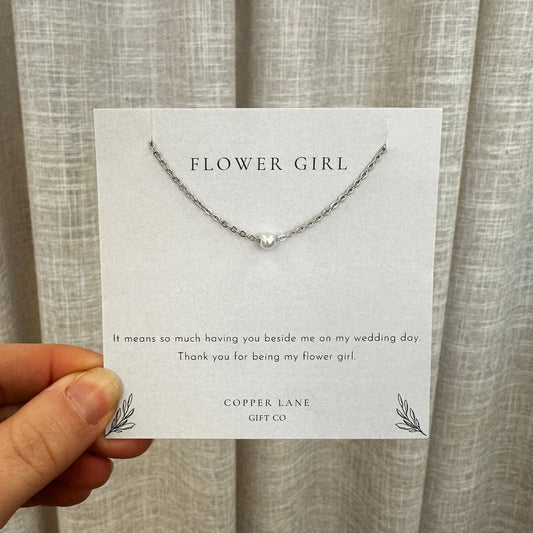 Flower Girl Thank You Necklace Silver