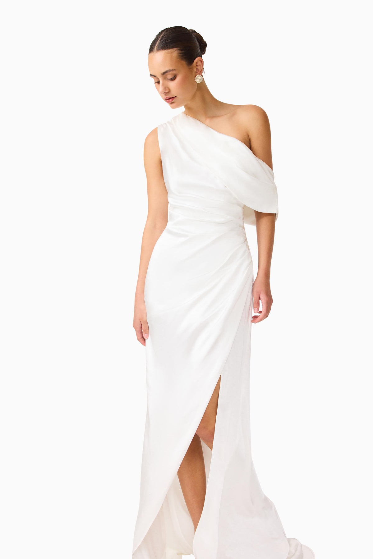 Erielle Draped One Shoulder Gown White - Dress - Elliatt