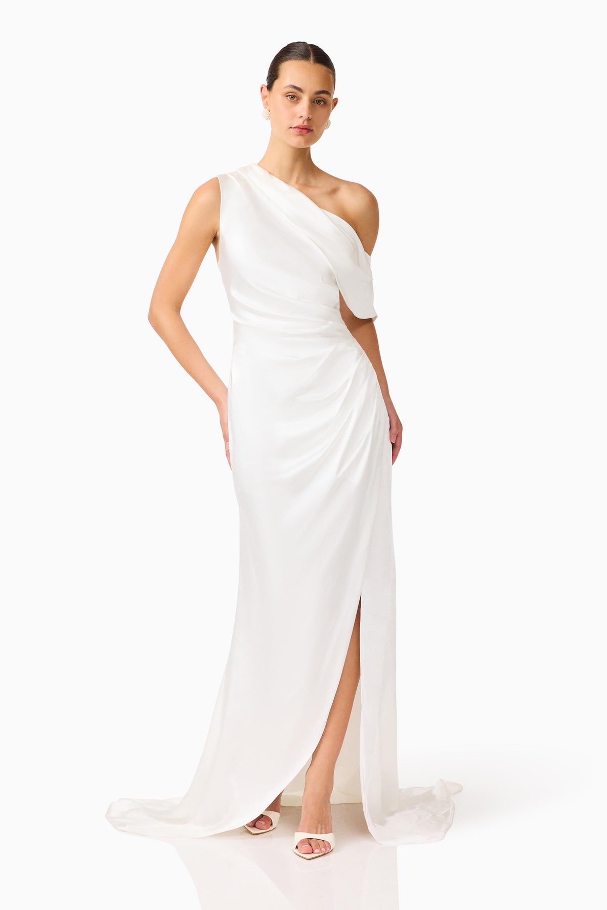 Erielle Draped One Shoulder Gown White - Dress - Elliatt