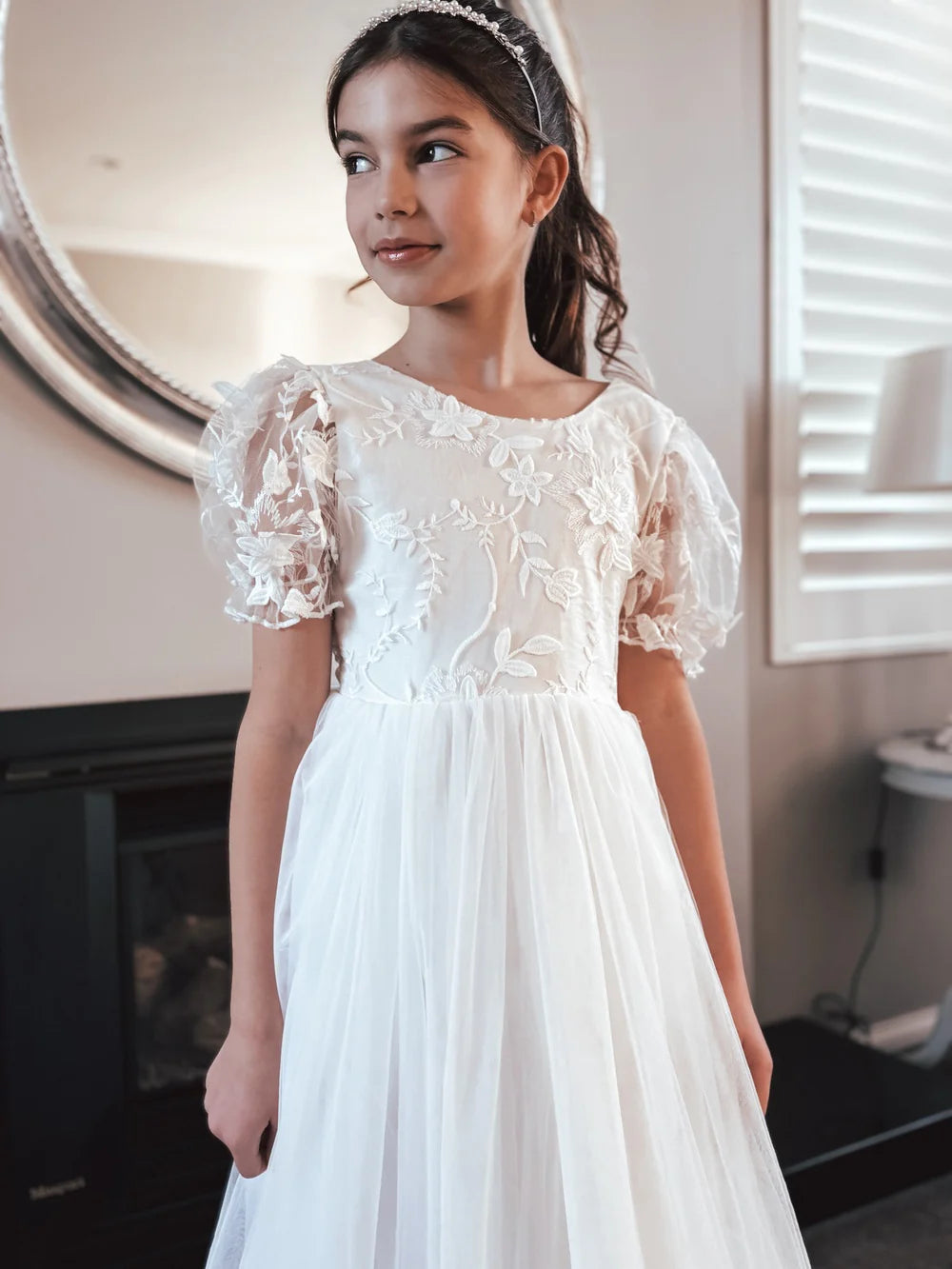Eva Girls Embroidered White Dress - Flower Girl Dress - A Little Lacey