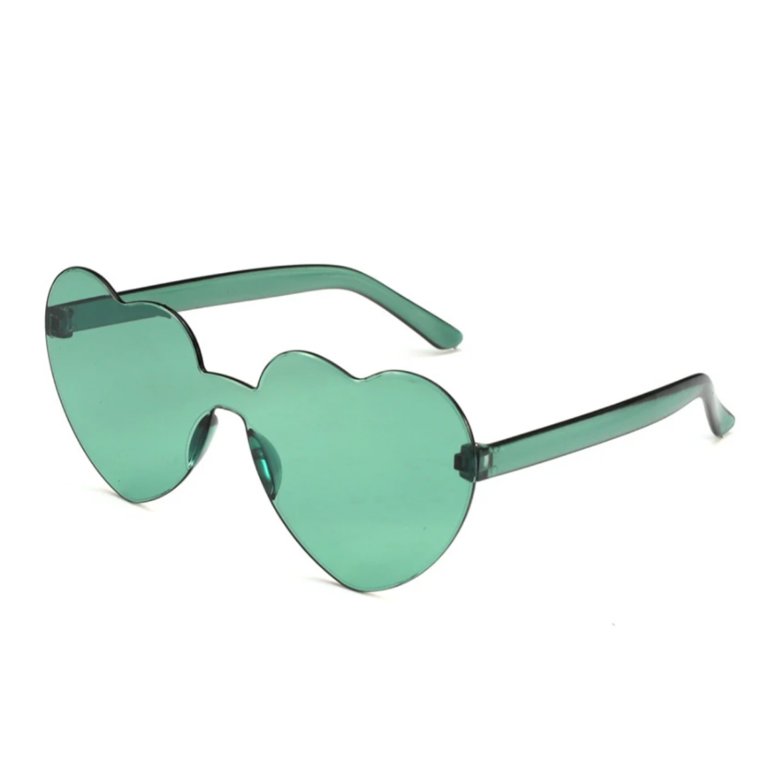 Rimless Heart Sunglasses - Green - Honey Fawn Boutique