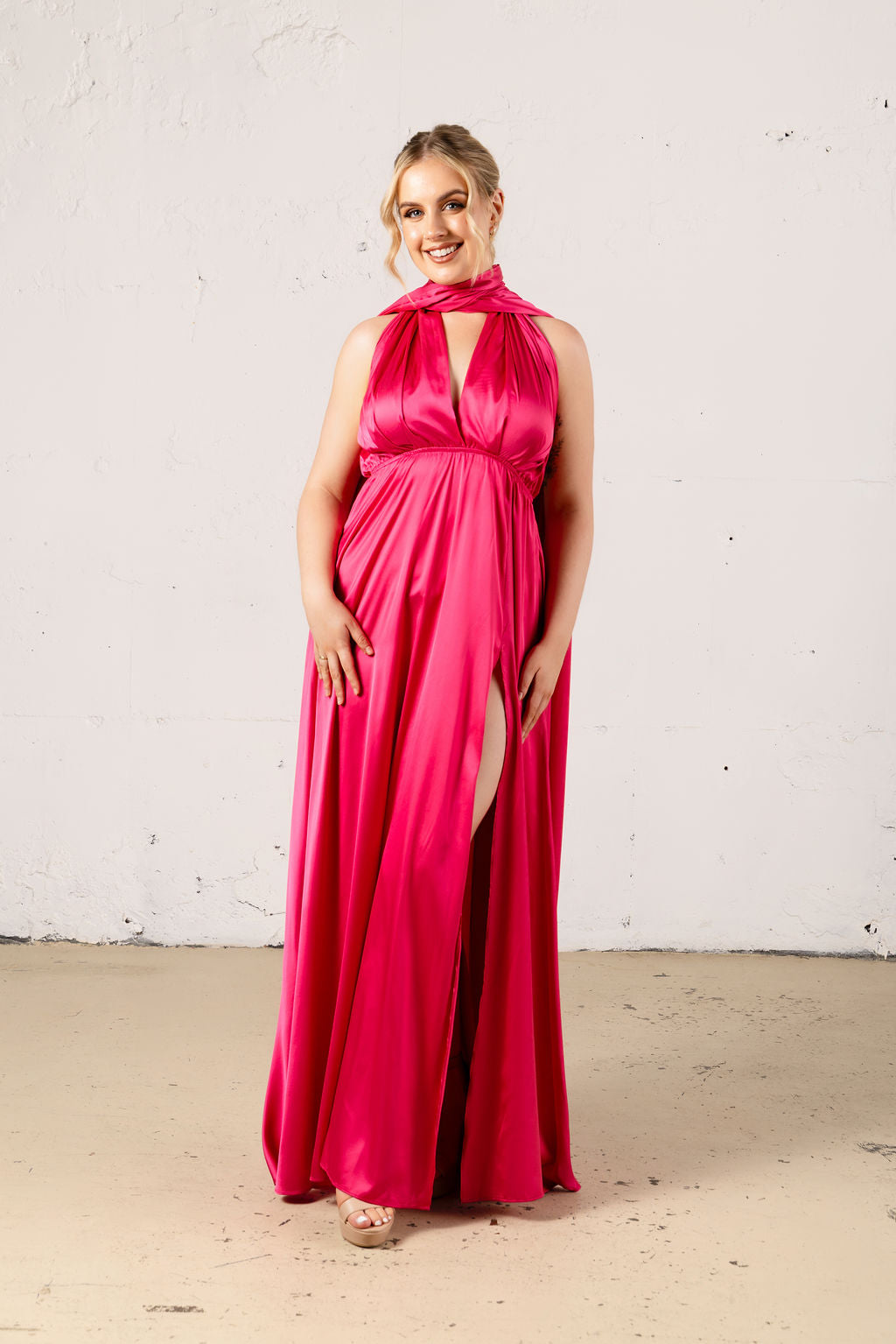 Satin Multiway Dress with Leg Split - Dress - JOUNE