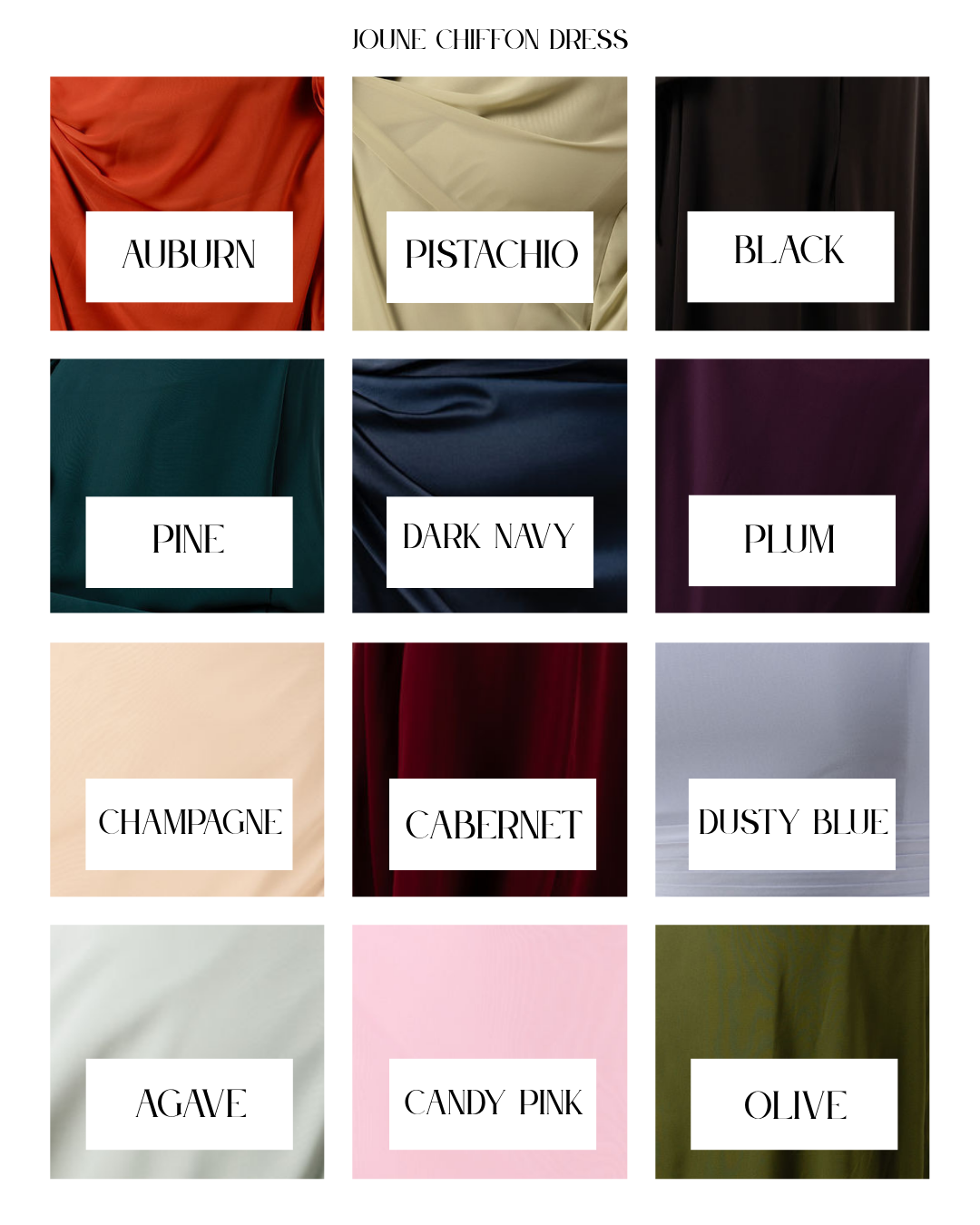 JOUNE Mila chiffon bridesmaid dress in soft pastel, flowing fabric, sleeveless design with delicate waist detail.