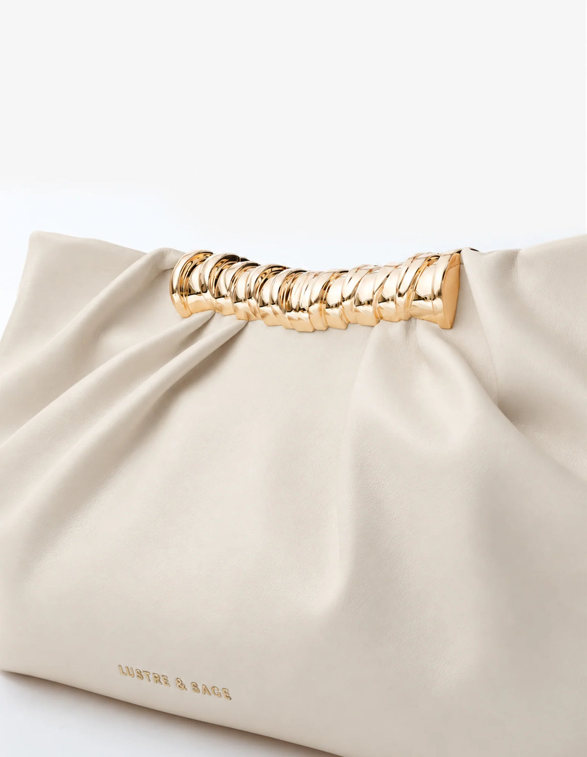 Aura Gathered Clutch Bag in Cream - Accessory - Lustre and Sage