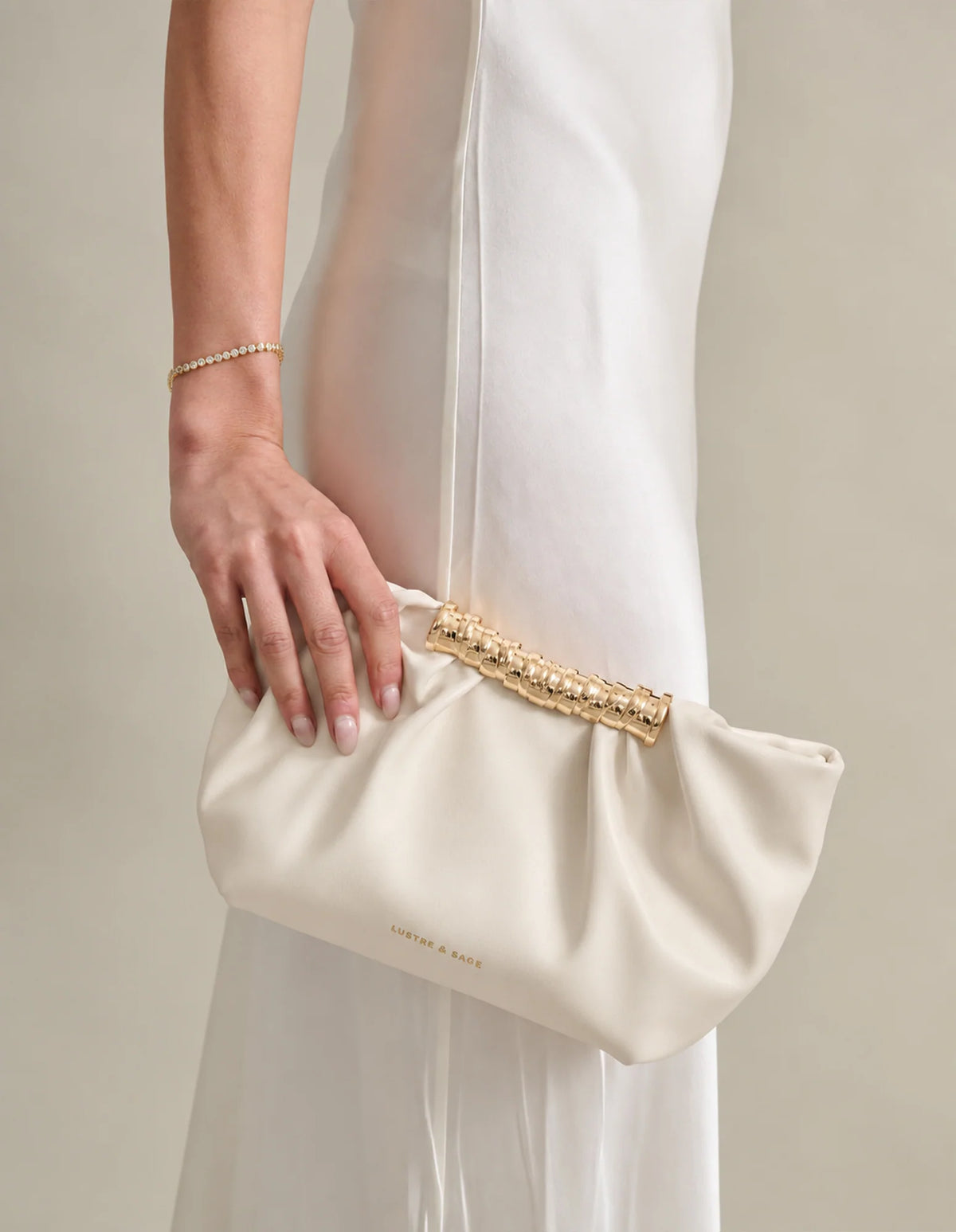 Aura Gathered Clutch Bag in Cream - Accessory - Lustre and Sage