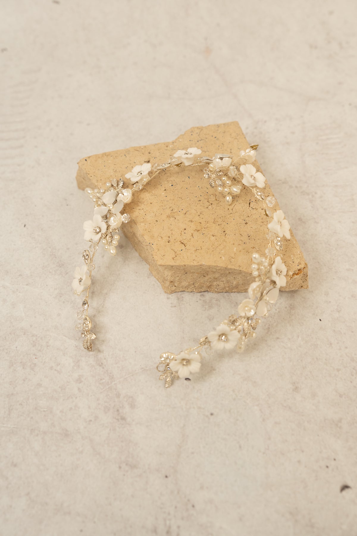 Windsor Bridal Jewellery silver vine accessory with delicate porcelain flowers for bridal hair styling