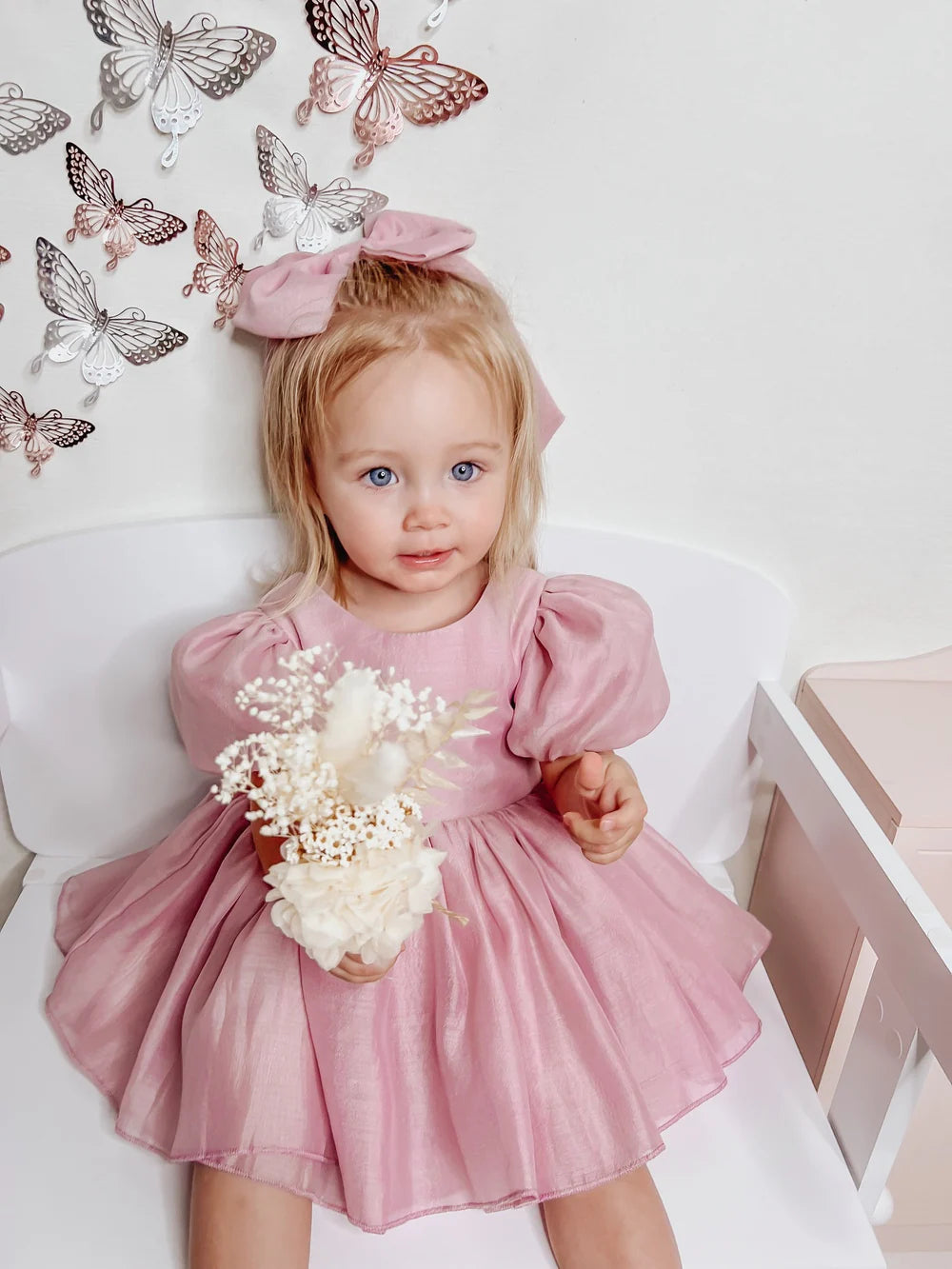 Delia Dusty Pink Baby Dress - Flower Girl Dress - A Little Lacey