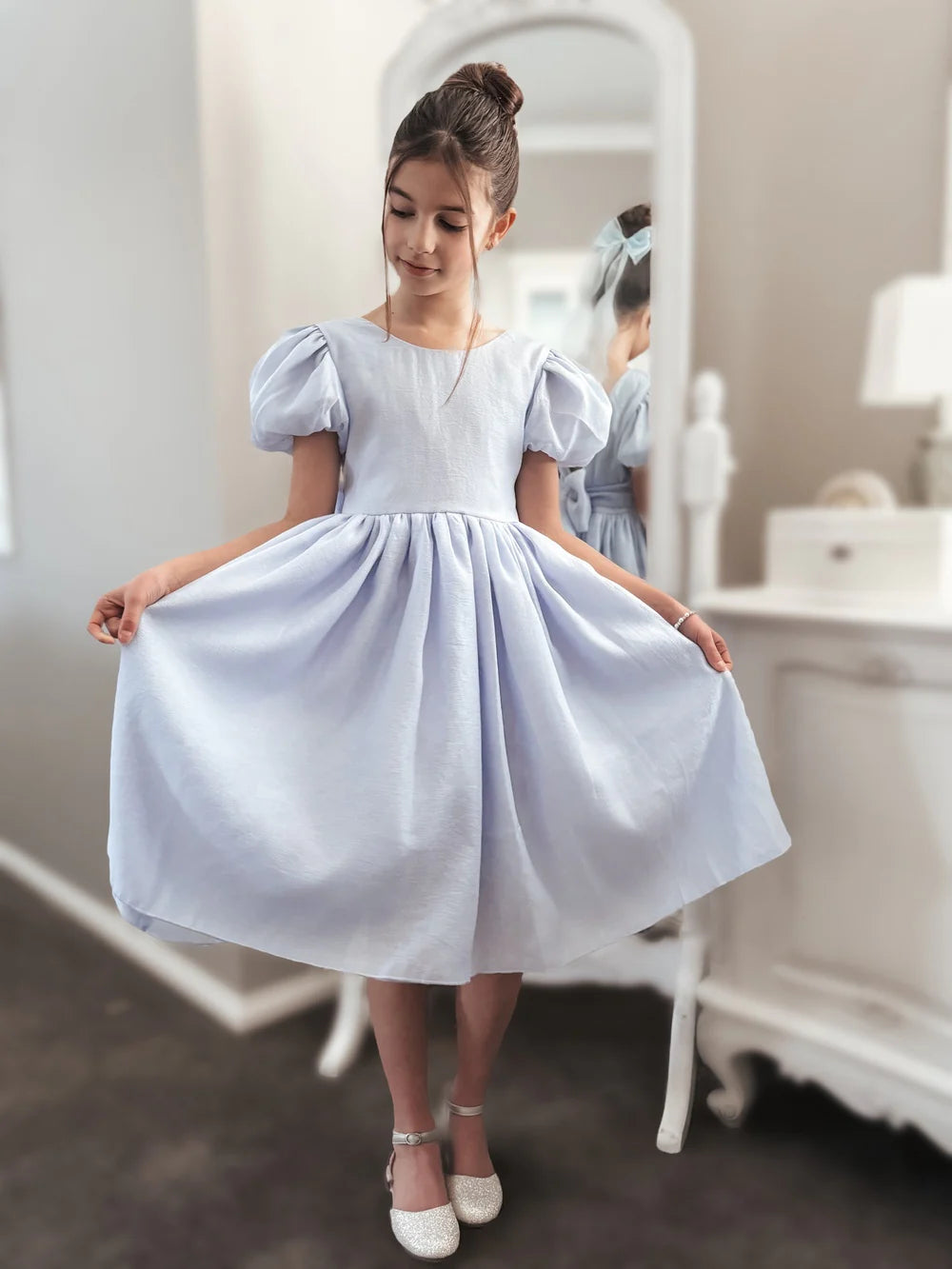 Delia Girls Light Blue Dress - Flower Girl Dress - A Little Lacey