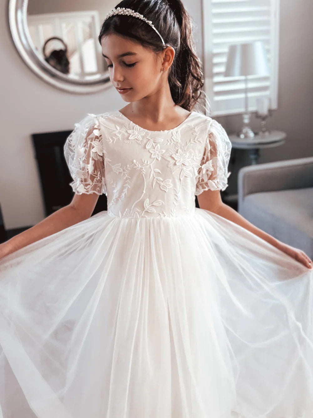 Eva Girls Embroidered White Dress - Flower Girl Dress - A Little Lacey