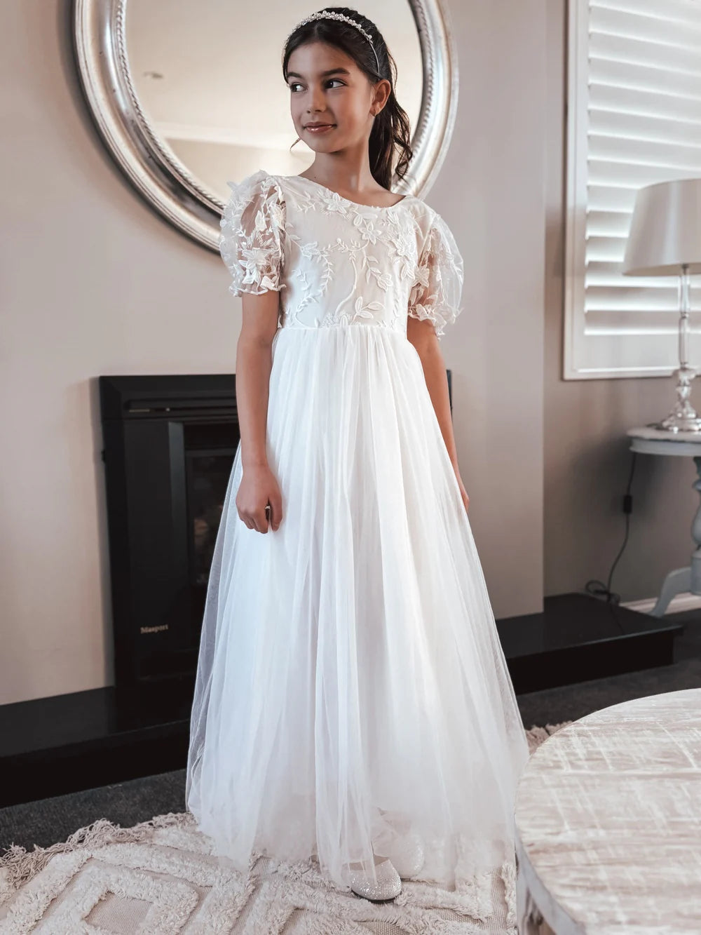 Eva Girls Embroidered White Dress - Flower Girl Dress - A Little Lacey