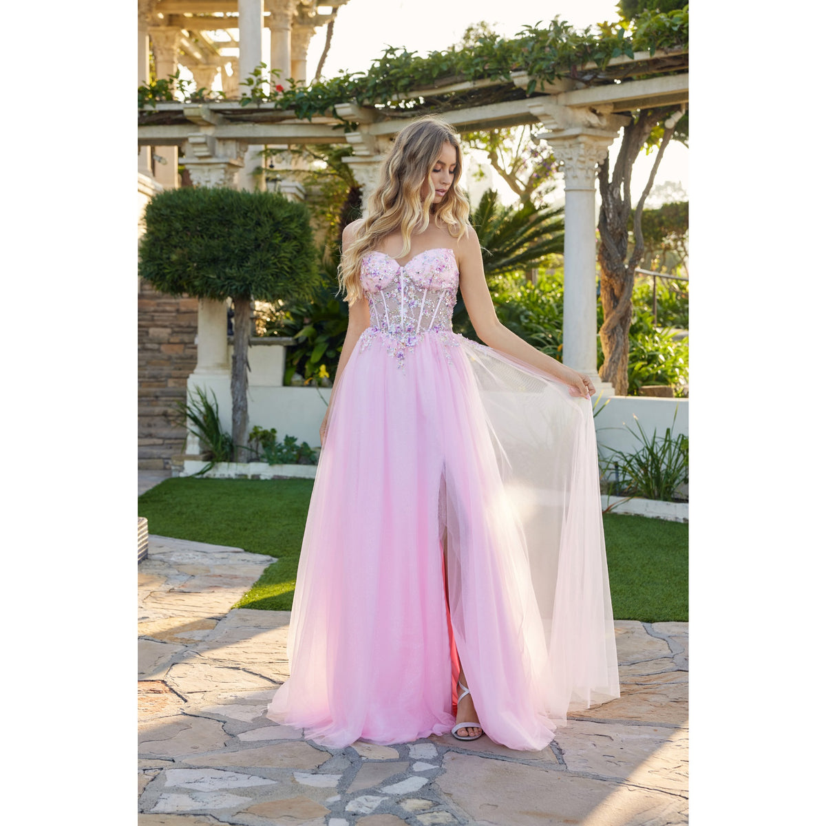 Lauren Floral Gown with Choker Baby Pink - Dress - Juliet