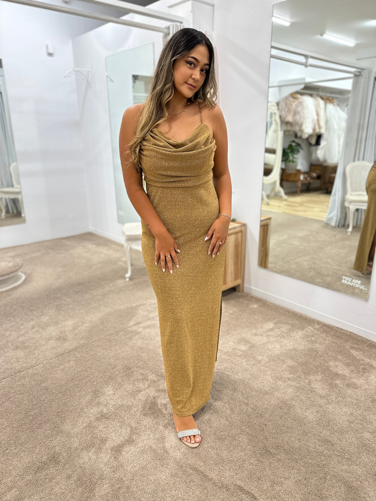 Sarai Cowl Neck Maxi 14 Gold - Dress - Bariano