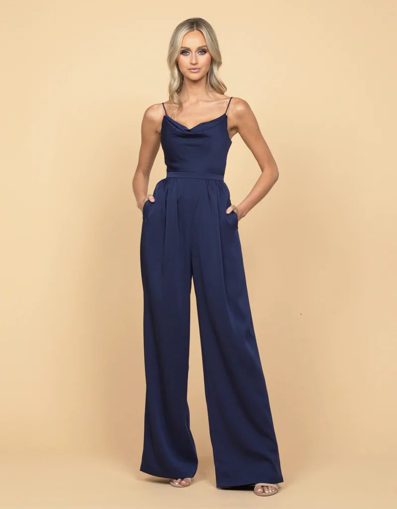 Carlee Cowl Neck Jumpsuit 14 Navy - Dress - Bariano