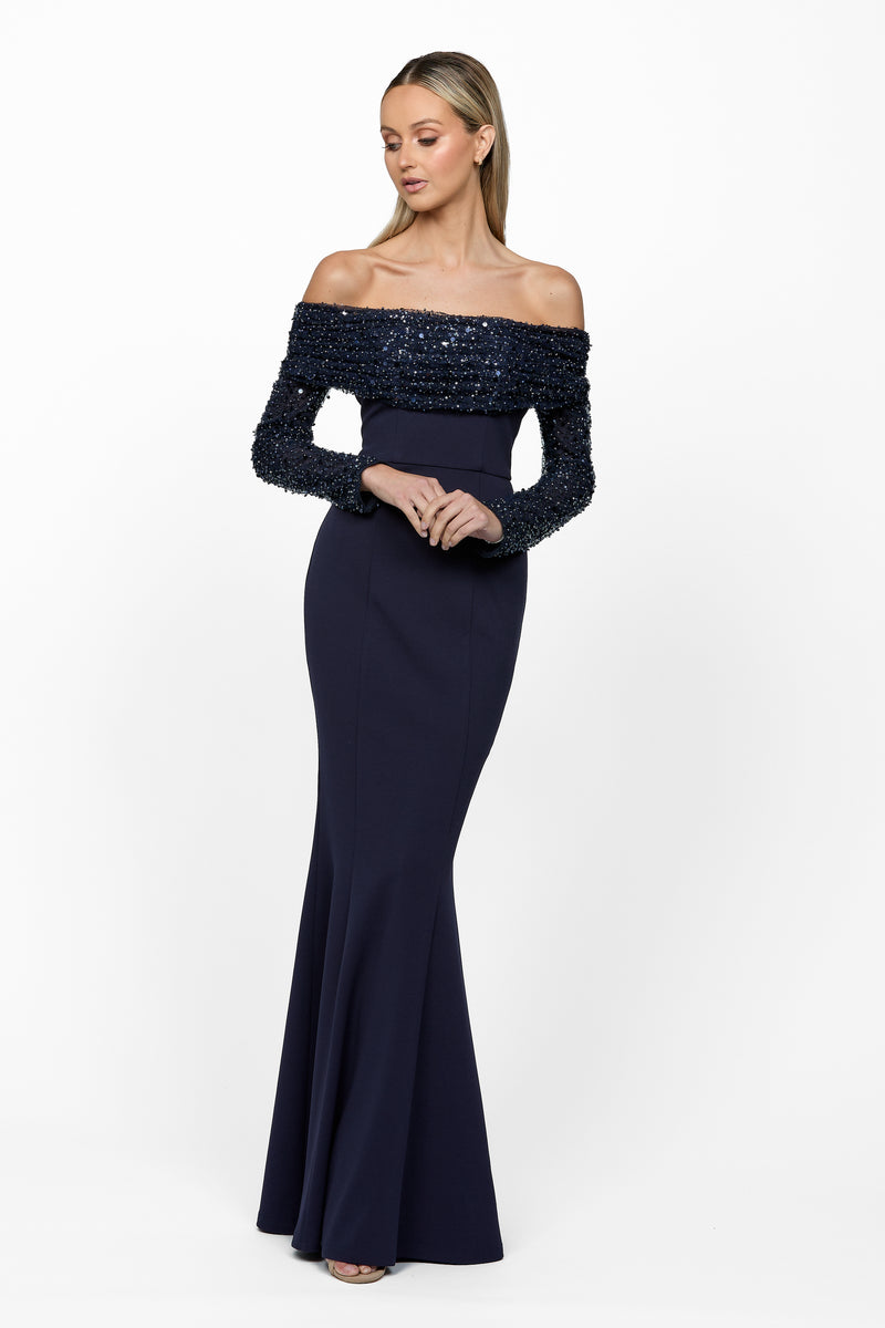 Kiara Long Sleeve Gown 22 Navy - Dress - Bariano