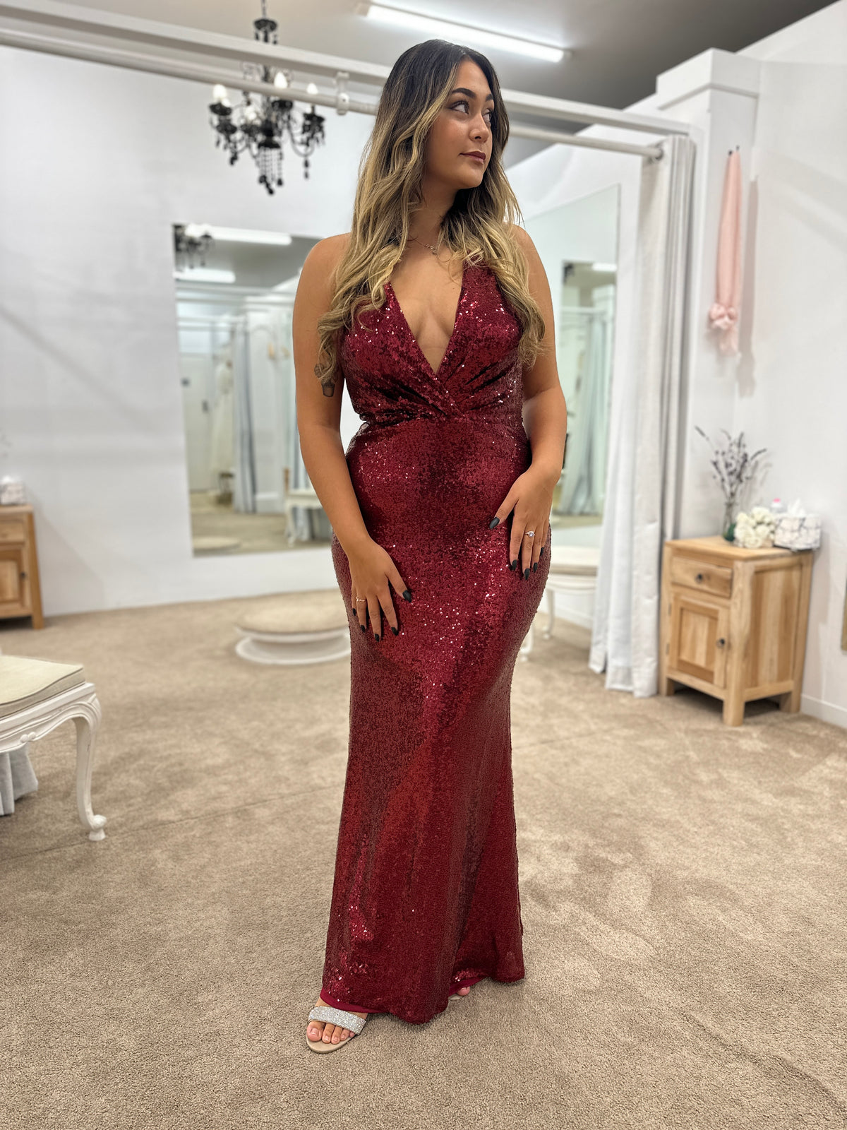 Leia Cowl Draped Neck Gown BURGUNDY - Dress - Bariano