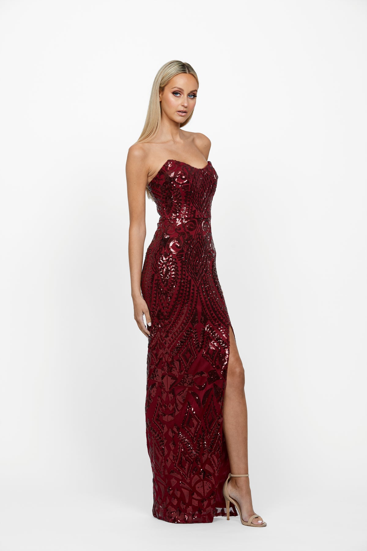 In The Sky Strapless Gown 18 BURGUNDY - Dress - Bariano