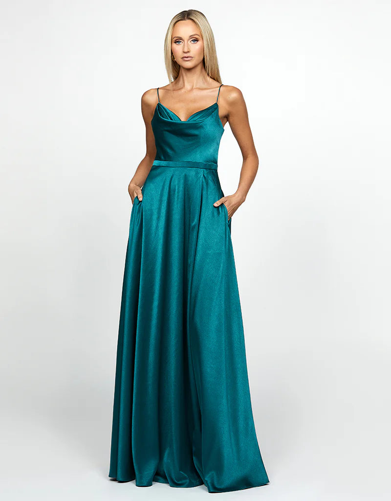 Diamond Cowl Wrap Gown Emerald - Dress - Bariano