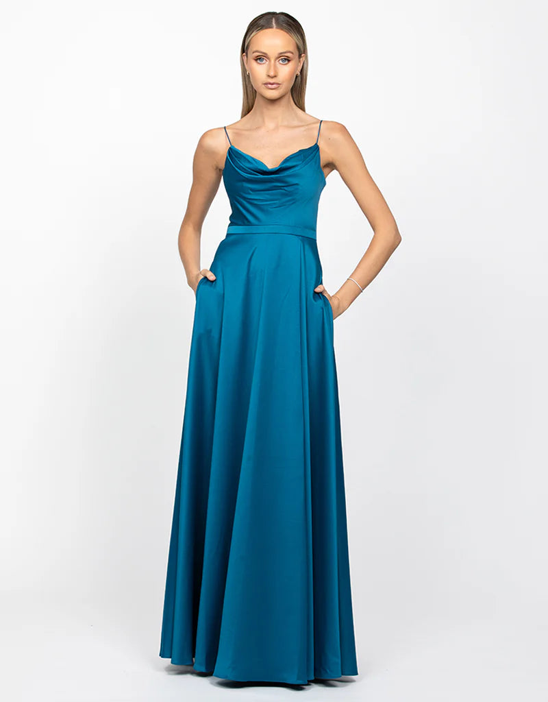 Diamond Cowl Wrap Gown 10 TEAL - Dress - Bariano